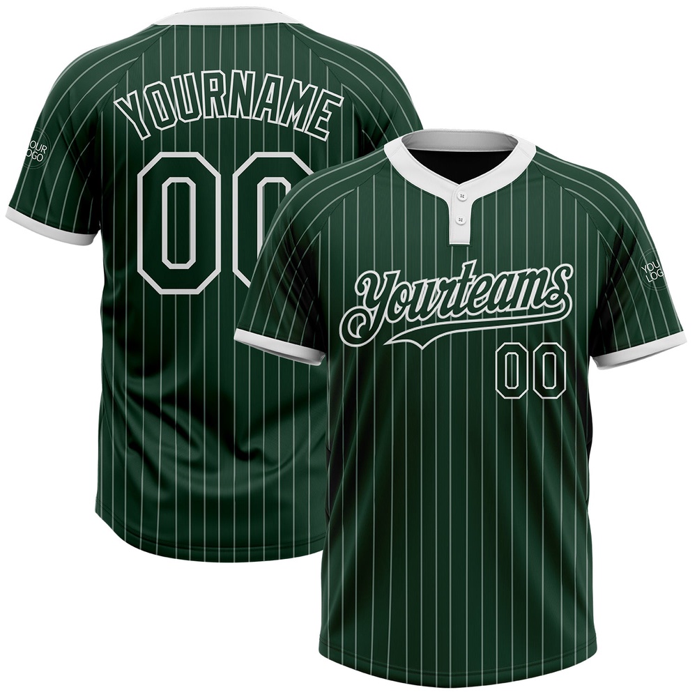 Green White Pinstripe White Two Button Unisex Softball Jersey, Custom Team Softball Jersey Green White Pinstripe White Two Button Unisex Softball Jersey, Custom Team Softball Jersey