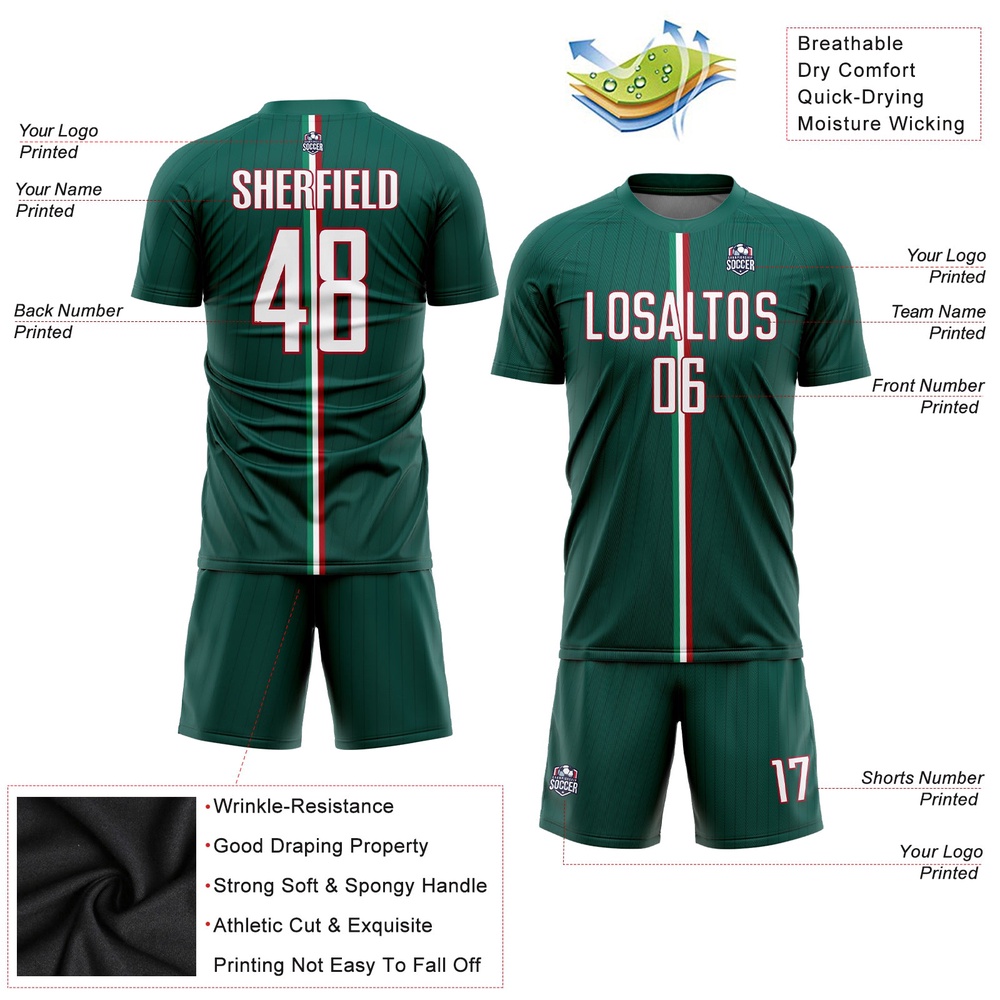 Green White Red Sublimation Mexico Soccer Uniform Jersey, Custom Team Soccer Jersey Shirt