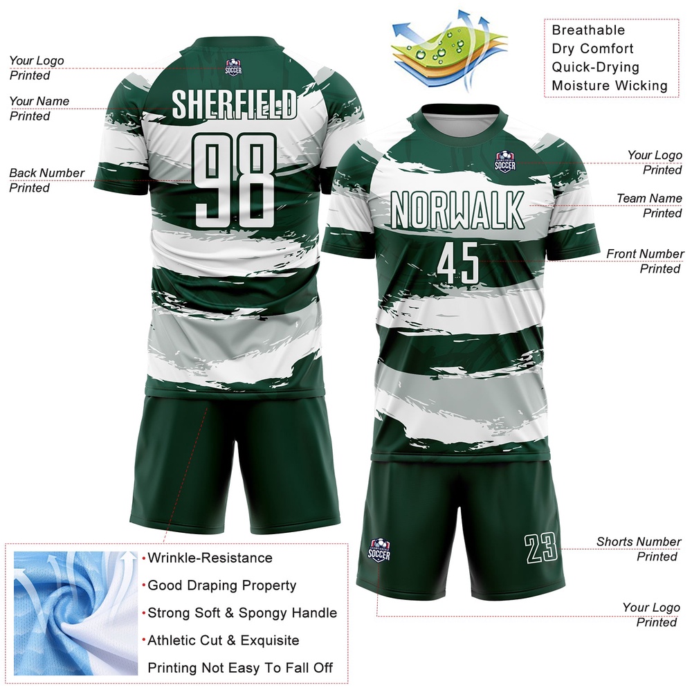 Green White Sublimation Soccer Uniform Jersey, Custom Team Soccer Jersey Shirt