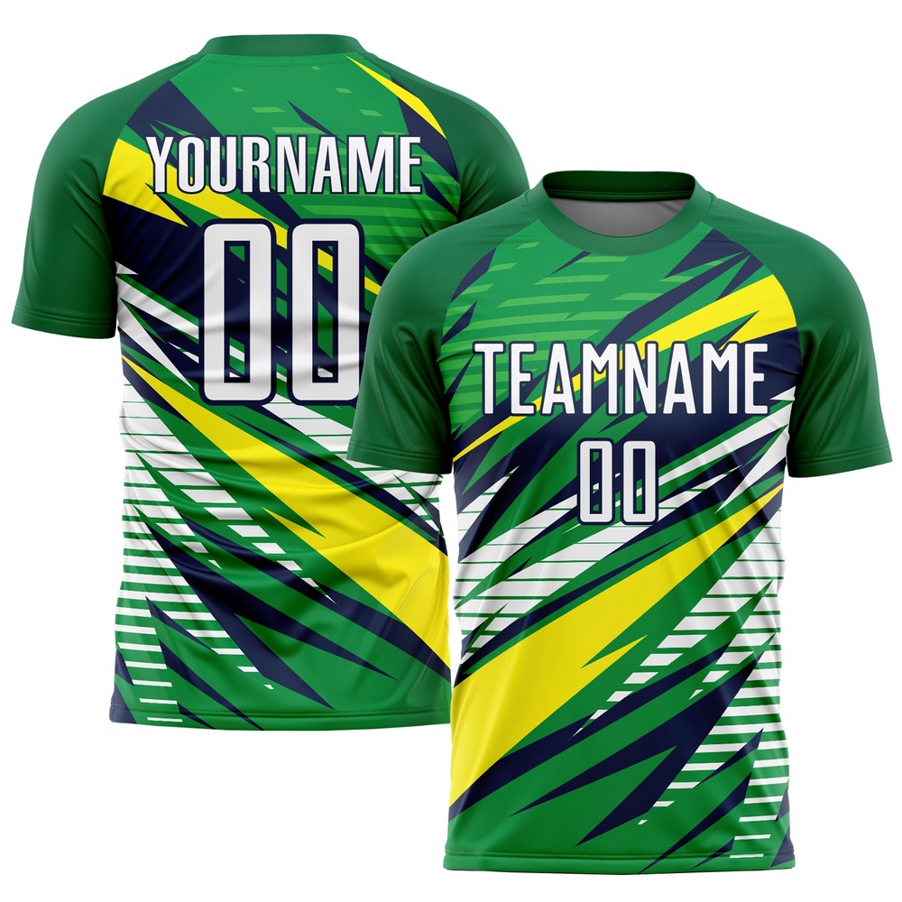 Green White Yellow Navy Sublimation Soccer Uniform Jersey, Custom Team Soccer Jersey Shirt