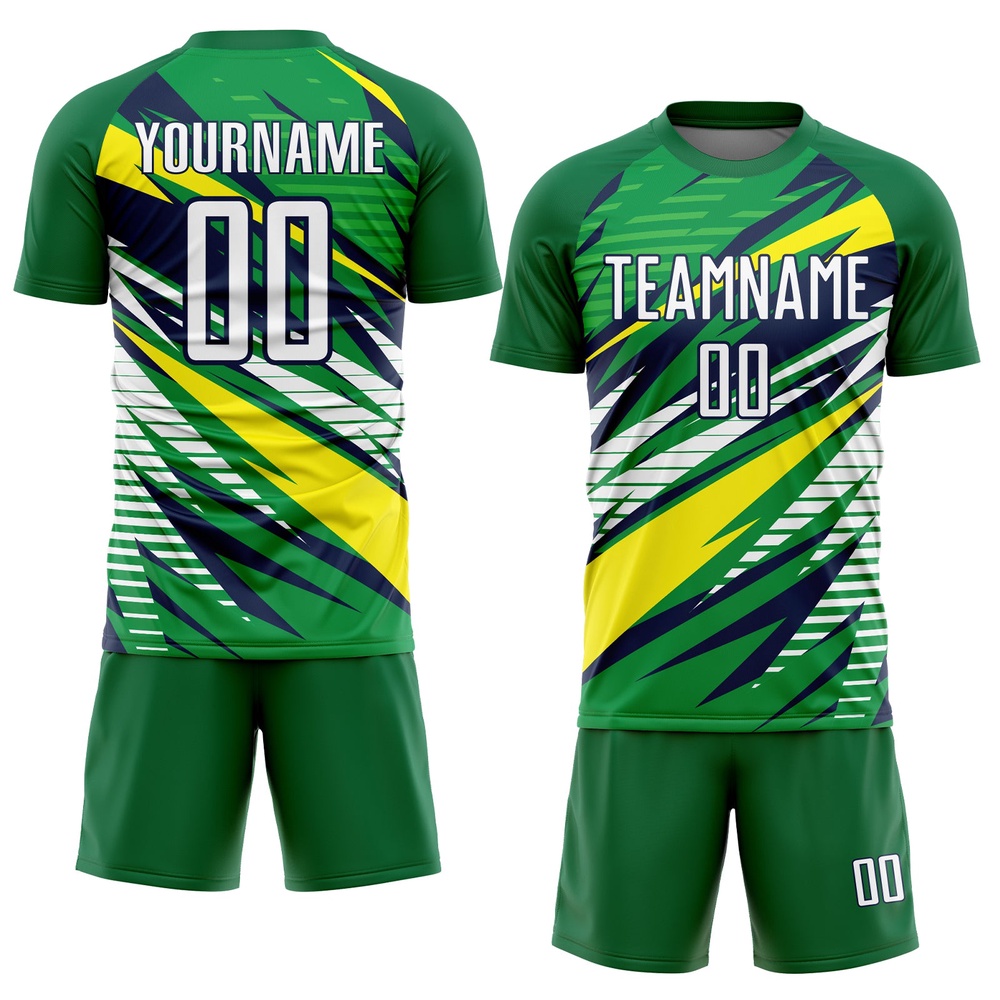 Green White Yellow Navy Sublimation Soccer Uniform Jersey, Custom Team Soccer Jersey Shirt