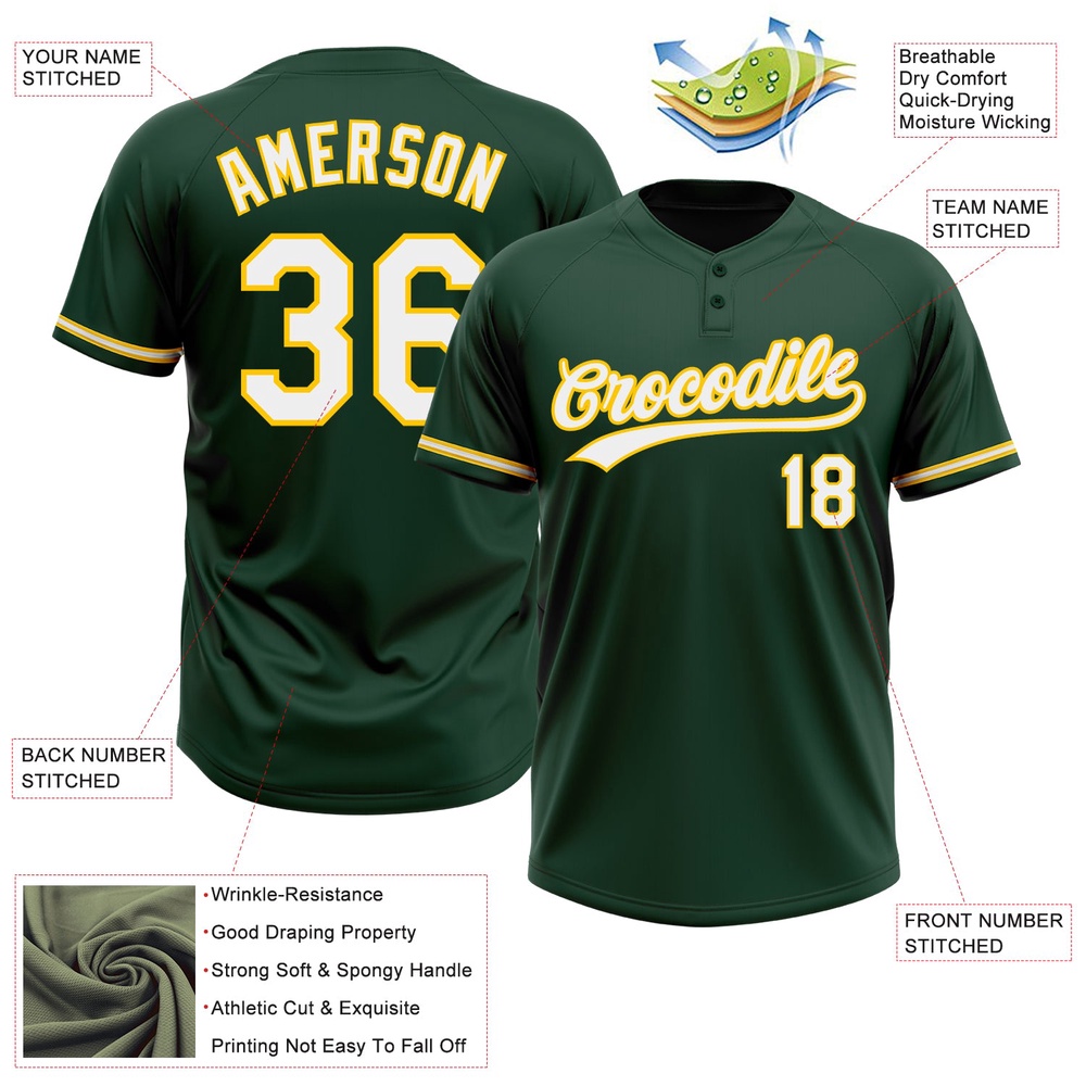 Green White Yellow Two Button Unisex Softball Jersey, Custom Team Softball Jersey Green White Yellow Two Button Unisex Softball Jersey, Custom Team Softball Jersey