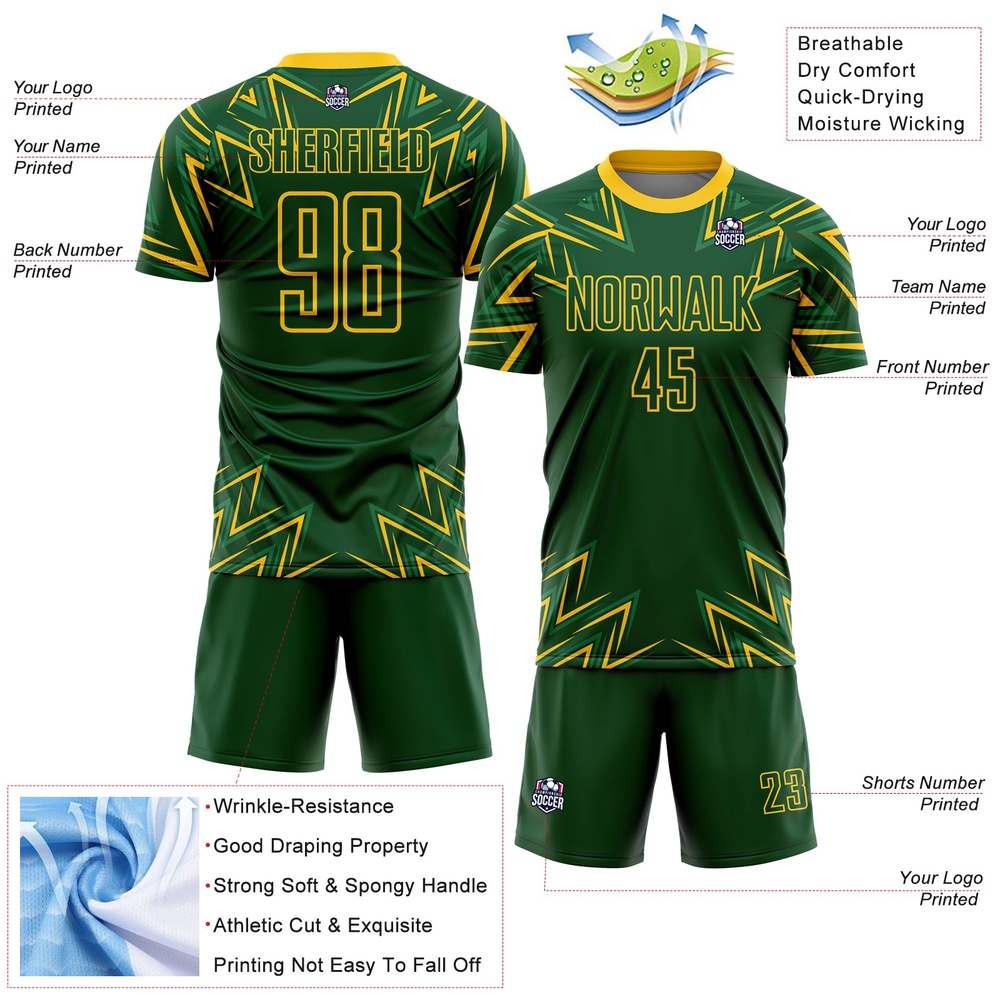 Green Yellow Geometric Shapes Sublimation Soccer Uniform Jersey, Custom Team Soccer Jersey Shirt