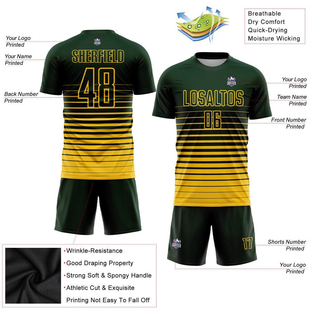 Green Yellow Pinstripe Fade Fashion Sublimation Soccer Uniform Jersey, Custom Team Soccer Jersey Shirt