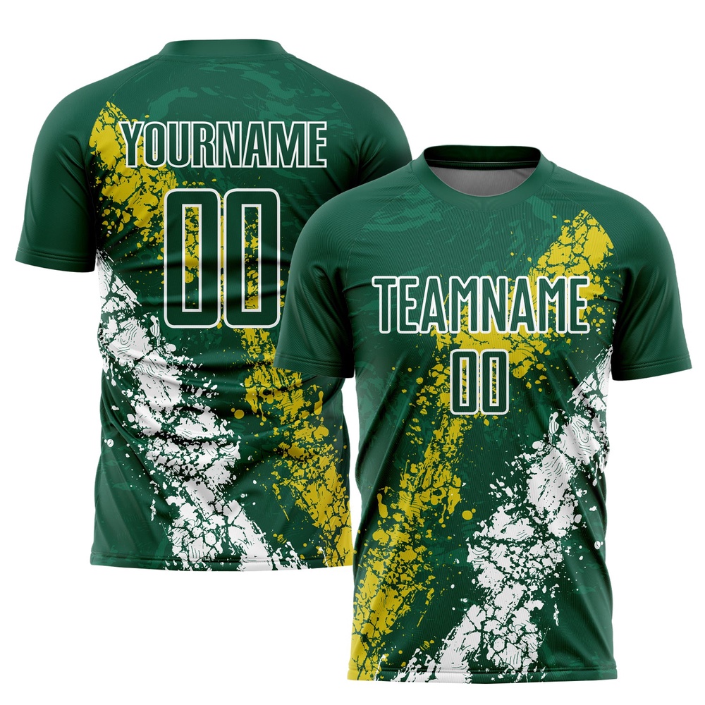 Green Yellow White Sublimation Soccer Uniform Jersey, Custom Team Soccer Jersey Shirt