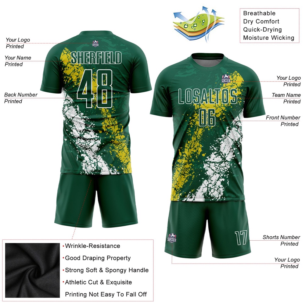 Green Yellow White Sublimation Soccer Uniform Jersey, Custom Team Soccer Jersey Shirt