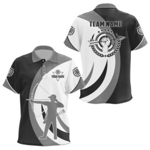 Grey Black Silhouette Player Custom Archery Polo…