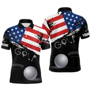 Grunge American Flag Black Men’s Golf Polo…
