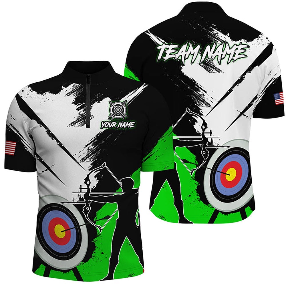 Grunge Archery Polo And Zip Shirts For Men Custom Archery Team Jerseys Green, Custom Archery Team Shirt