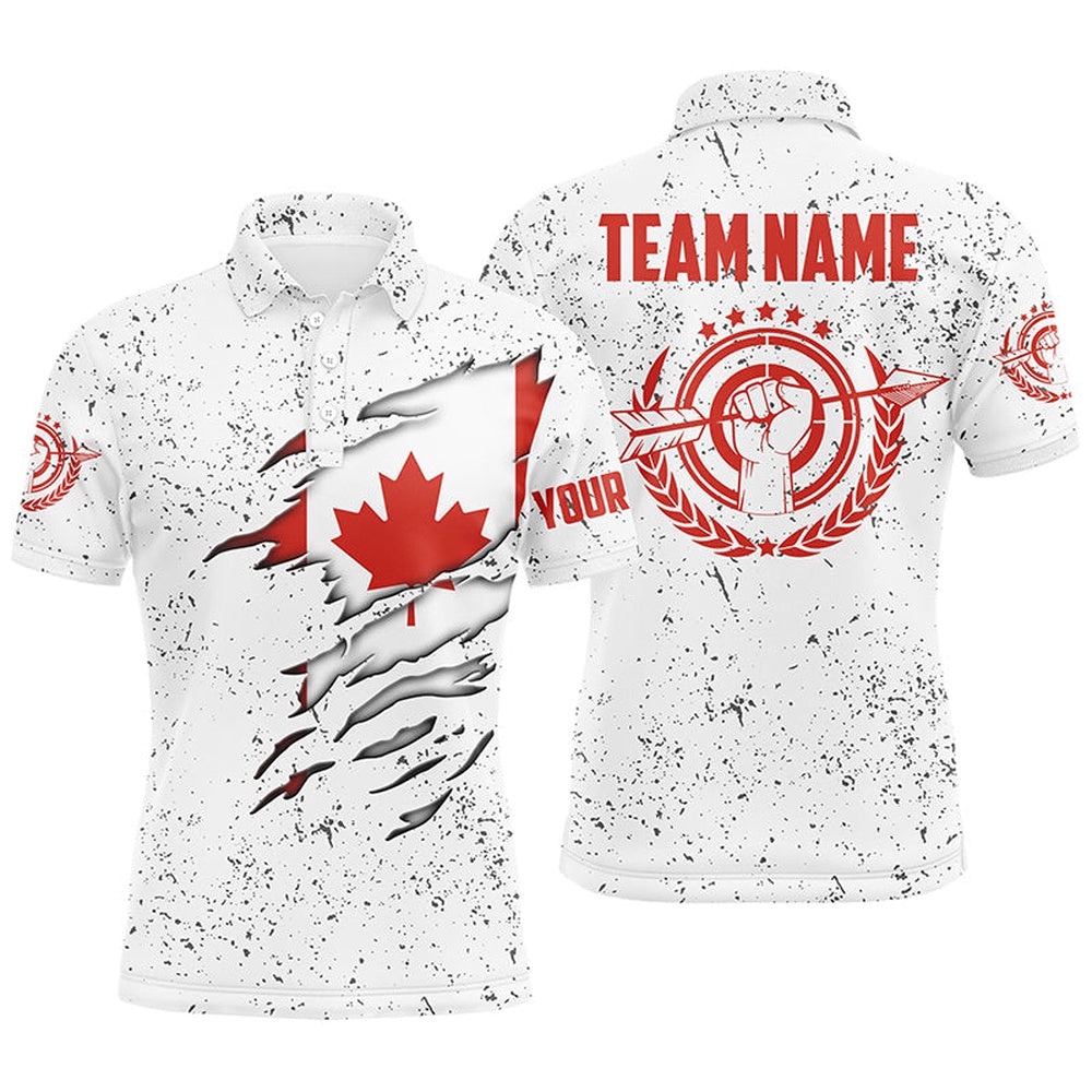 Grunge Canada Archery Men Polo Shirts, Patriotic Canadian Flag Shirts For Archers, Custom Archery Team Polo Shirt Grunge Canada Archery Men Polo Shirts, Patriotic Canadian Flag Shirts For Archers, Custom Archery Team Polo Shirt