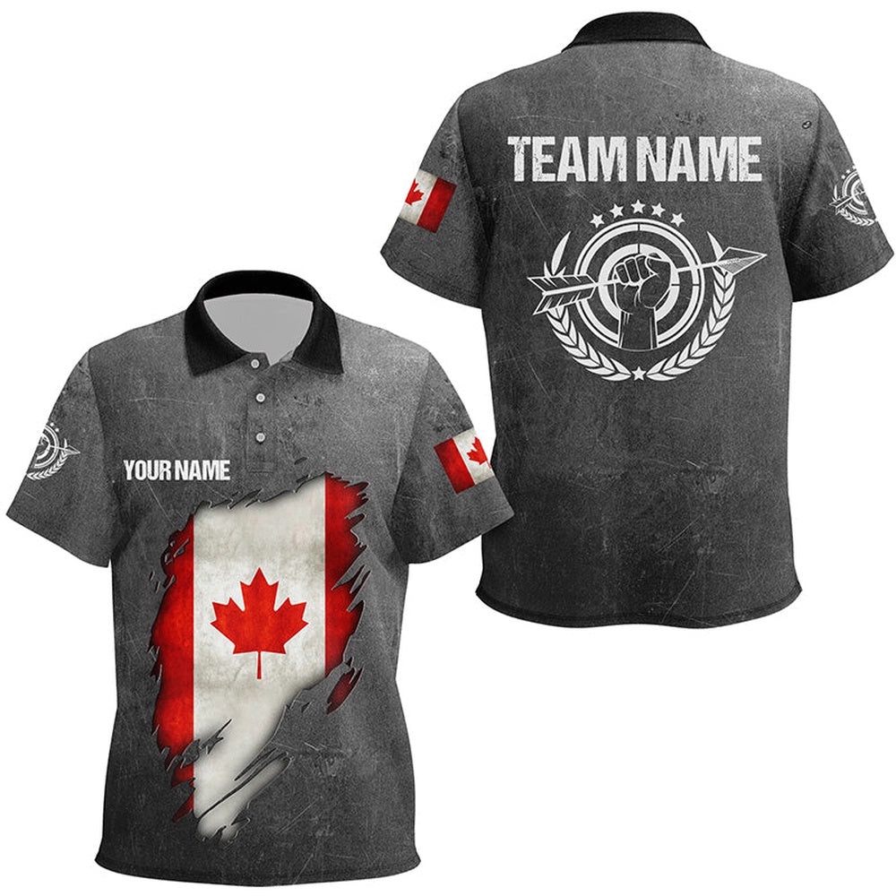 Grunge Canada Archery Polo Shirts, Custom Canadian Flag Shirts For Archers, Custom Archery Team Polo Shirt