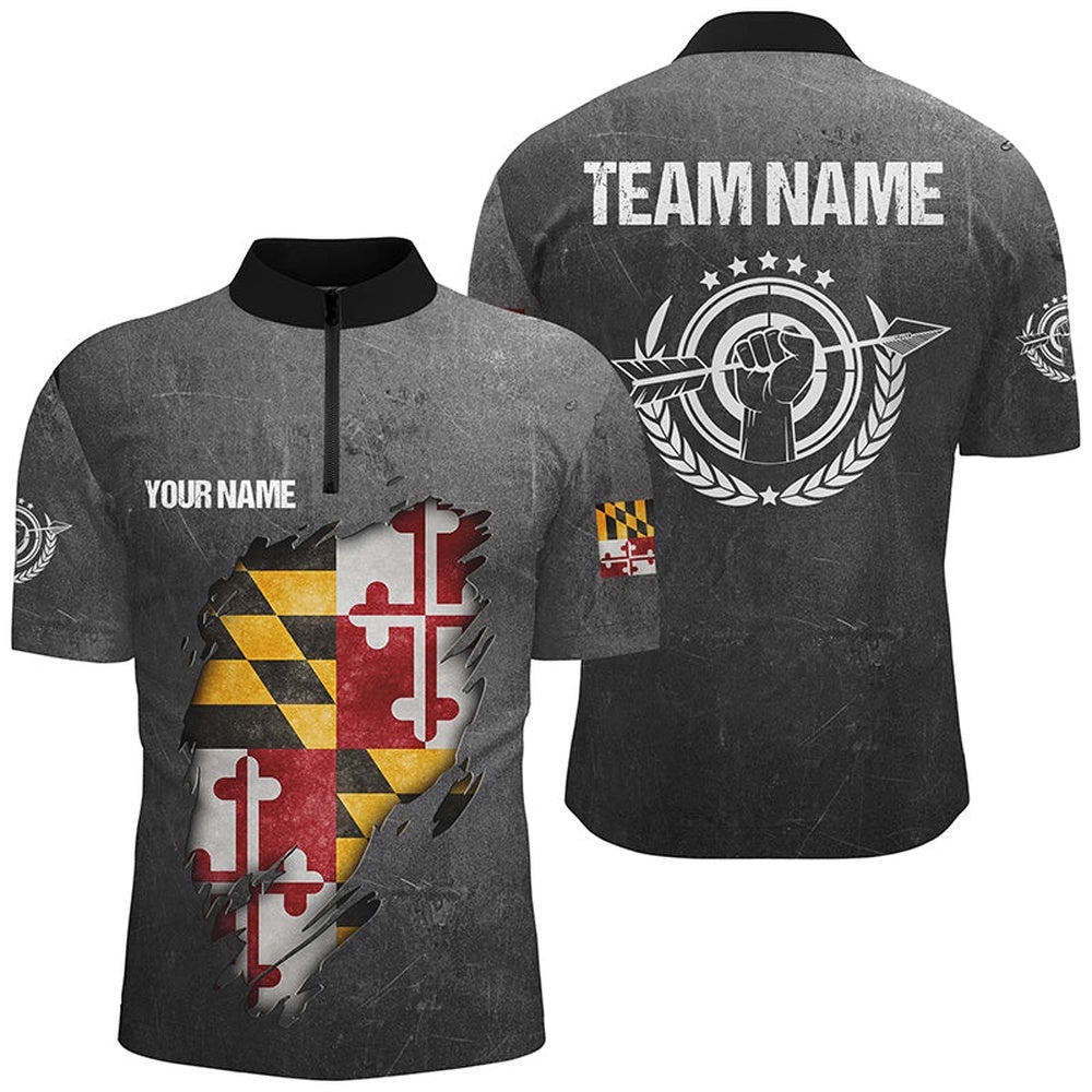 Grunge Maryland Archery Shirts For Men, Custom Maryland Flag Shirts For Archers, Custom Archery Team Shirt