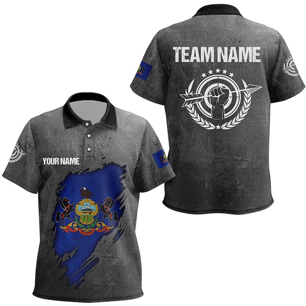 Grunge Pennsylvania Archery Polo Shirts, Custom Patriotic Pennsylvania Flag Archery Polo, Custom Archery Team Polo Shirt Grunge Pennsylvania Archery Polo Shirts, Custom Patriotic Pennsylvania Flag Archery Polo, Custom Archery Team Polo Shirt