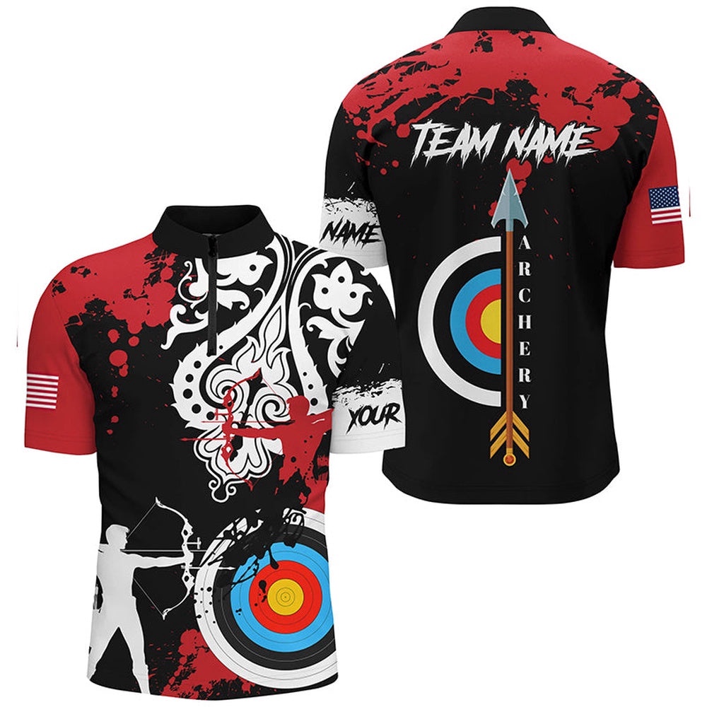 Grunge Tribal Archery Shirts For Men Custom Archery Jerseys For Team Archer Red, Custom Archery Team Shirt