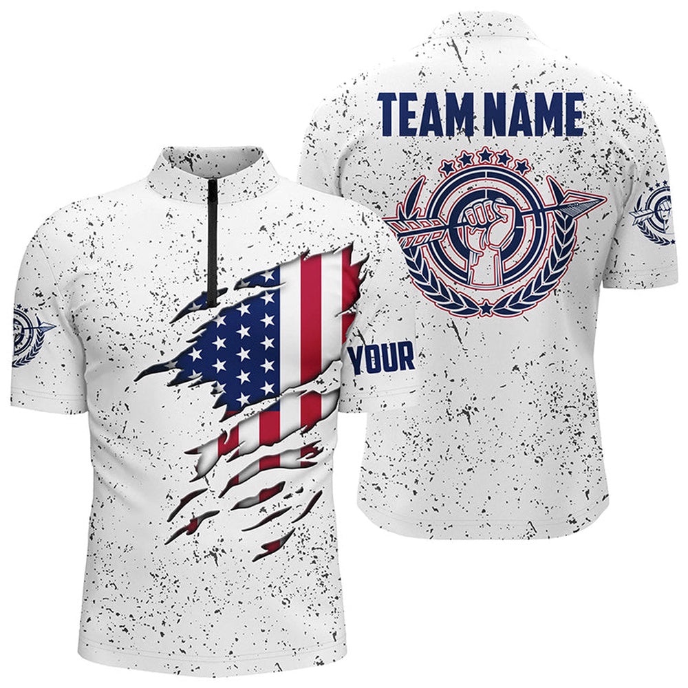 Grunge US Archery Men Jersey Shirts Custom Patriotic American Flag Shirts For Archer, Custom Archery Team Shirt
