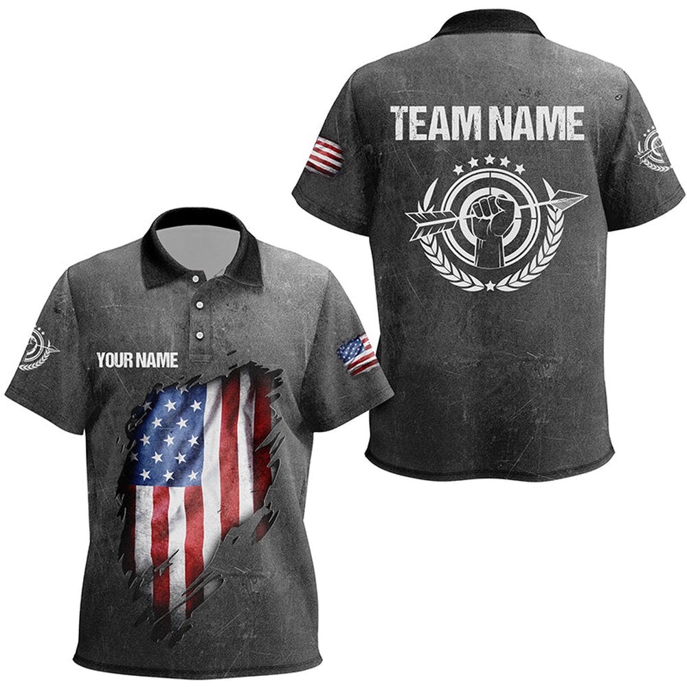 Grunge US Archery Polo Shirts Custom American Flag Shirts For Patriotic Archers, Custom Archery Team Polo Shirt Grunge US Archery Polo Shirts Custom American Flag Shirts For Patriotic Archers, Custom Archery Team Polo Shirt