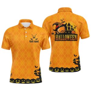 Halloween Landscape Pumpkin Orange Argyle Men’s Golf…