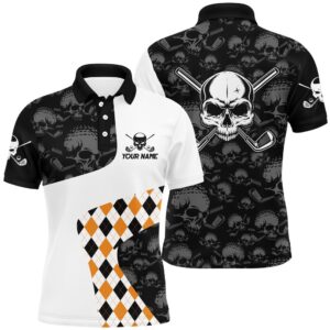 Halloween Orange Argyle Pattern Men’s Golf Polo…