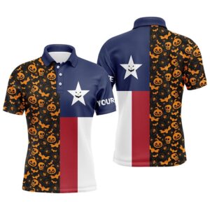 Halloween Texas Flag Men’s Golf Polo Shirt,…