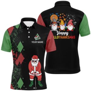 Happy Hallothanksmas Christmas Argyle Santa Playing Golf…
