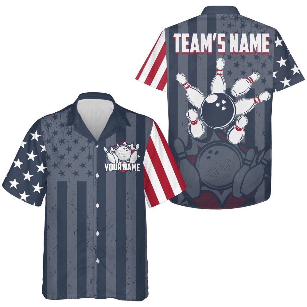 Hawaiian Bowling Shirt For Men Women American Flag Bowling Jersey, Custom Team Bowling Hawaiian Shirt Hawaiian Bowling Shirt For Men Women American Flag Bowling Jersey, Custom Team Bowling Hawaiian Shirt