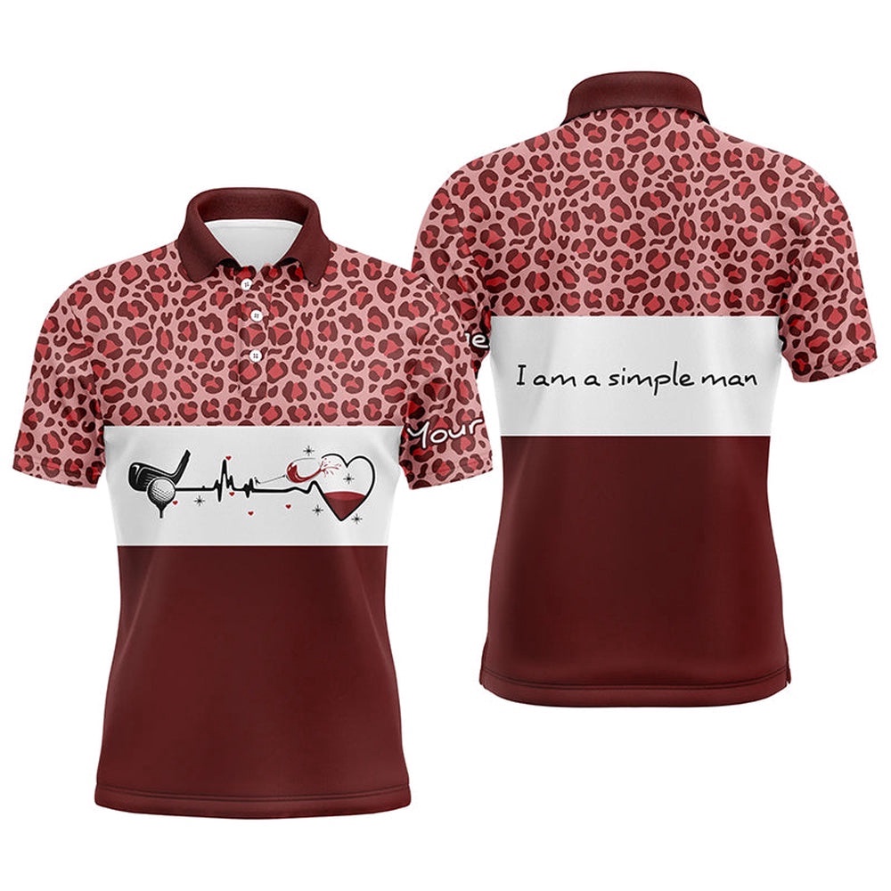 I Am A Simple Man Golf Men’s Polo Shirt, Red Leopard Golf Shirts For Men, Gifts For Wine Lovers, Golf Polo Shirt, Golf Shirts