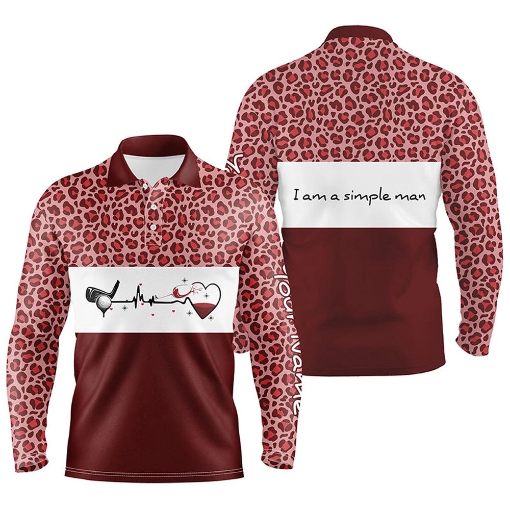 I Am A Simple Man Golf Men’s Polo Shirt, Red Leopard Golf Shirts For Men, Gifts For Wine Lovers, Golf Polo Shirt, Golf Shirts