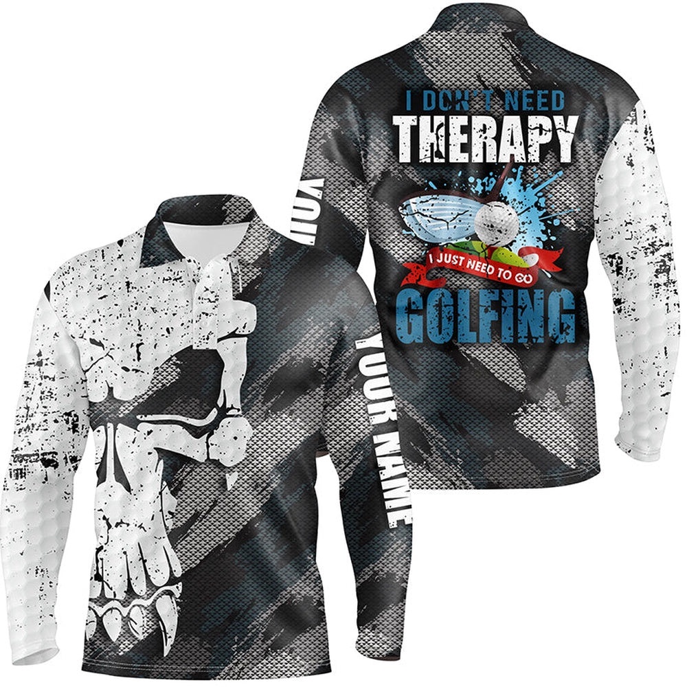 I Don’t Need Therapy Abstract Skull Grunge Men’s Golf Polo Shirts Scary Golf Shirts For Men, Golf Polo Shirt, Golf Shirts