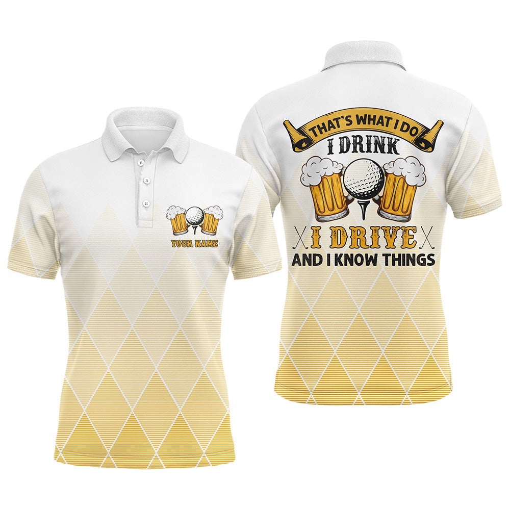 I Drink I Drive And I Know Things Yellow Argyle Men’s Golf Polo Shirts Beer Golf Shirts For Men, Golf Polo Shirt, Golf Shirts