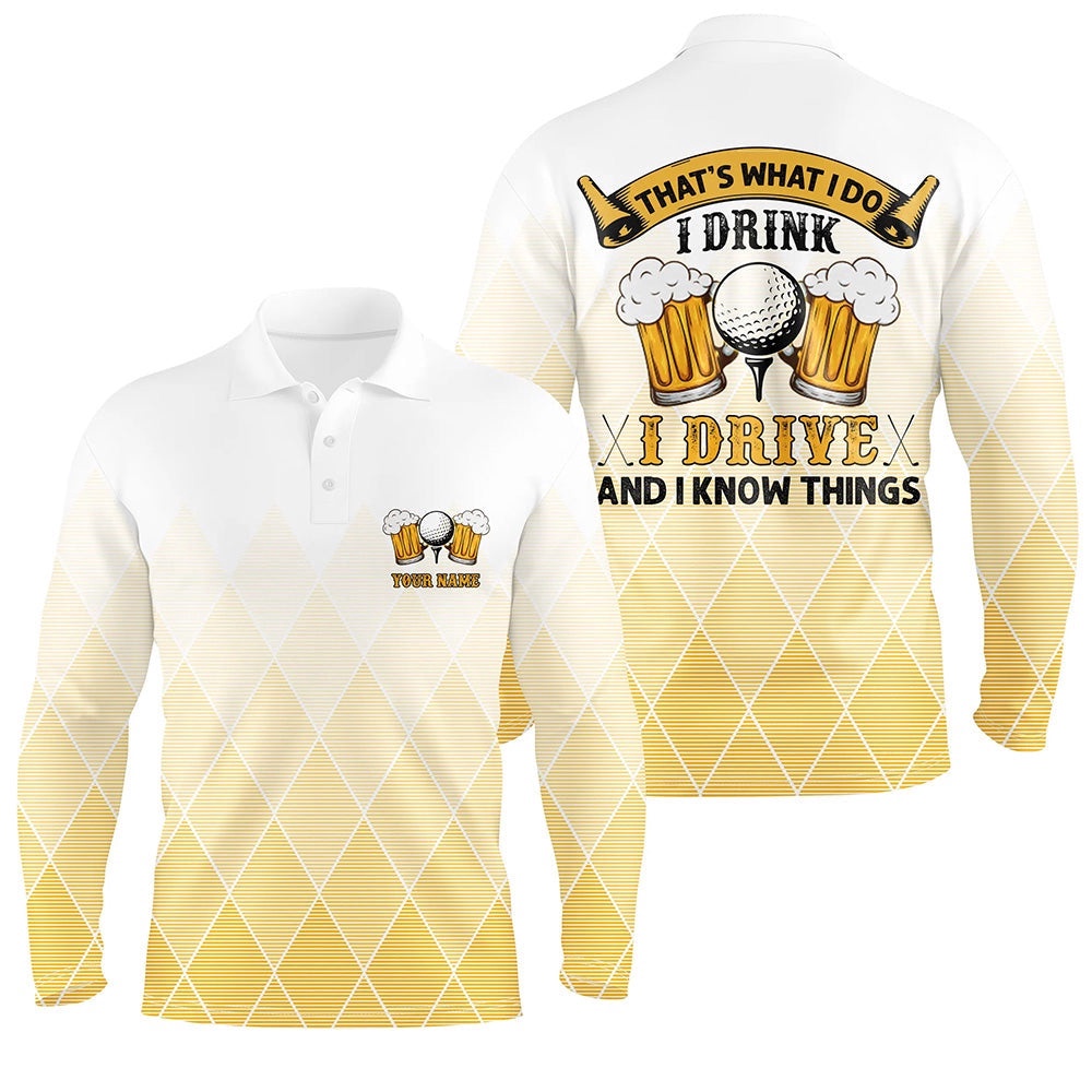 I Drink I Drive And I Know Things Yellow Argyle Men’s Golf Polo Shirts Beer Golf Shirts For Men, Golf Polo Shirt, Golf Shirts