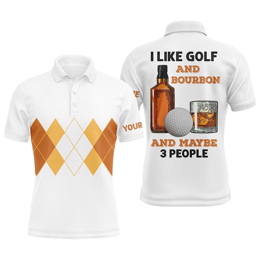 I Like Golf And Bourbon Men’s Golf Polo Shirt Custom Yellow Argyle Golf Shirts For Men Golf Gifts, Golf Polo Shirt, Golf Shirts