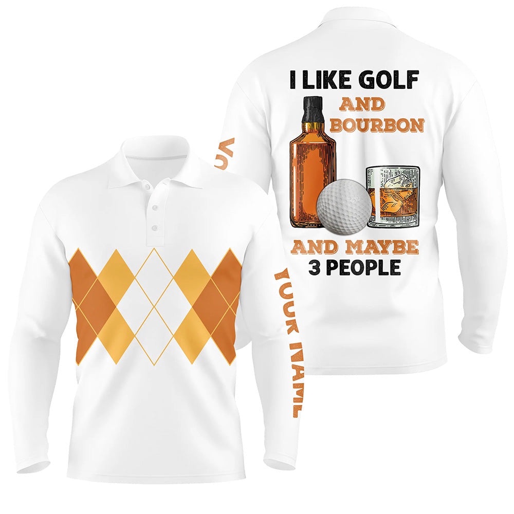 I Like Golf And Bourbon Men’s Golf Polo Shirt Custom Yellow Argyle Golf Shirts For Men Golf Gifts, Golf Polo Shirt, Golf Shirts