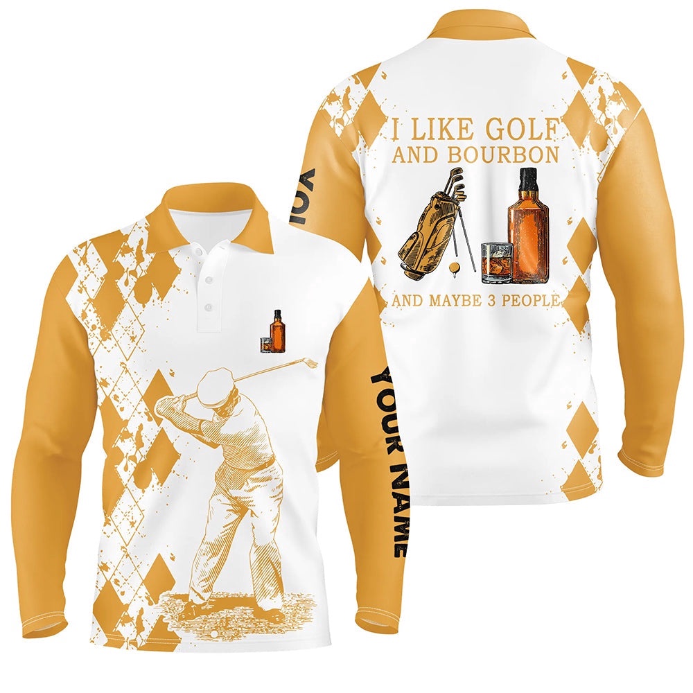 I Like Golf And Bourbon Men’s Golf Polo Shirts Customized Yellow Argyle Golf Shirts For Men Golf Gifts, Golf Polo Shirt, Golf Shirts