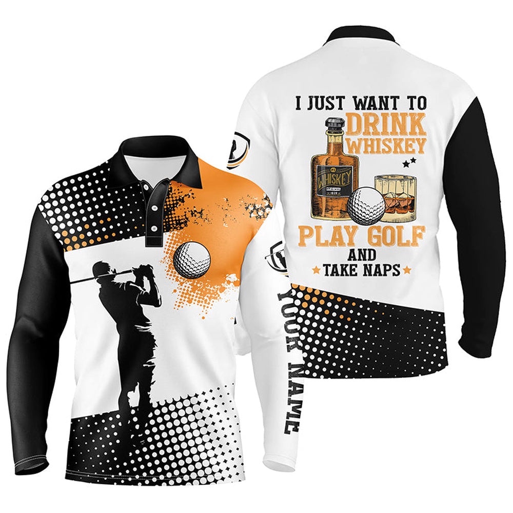 I Want To Drink Whiskey And Play Golf Custom Name Polo Golf Shirts For Men, Cool Golf Gifts, Golf Polo Shirt, Golf Shirts