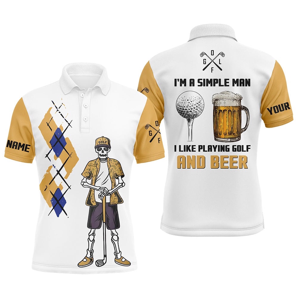 I’m A Simple Man Skull Beer Argyle Pattern Golf Polo Shirts Beer Golf Shirts For Men, Golf Polo Shirt, Golf Shirts