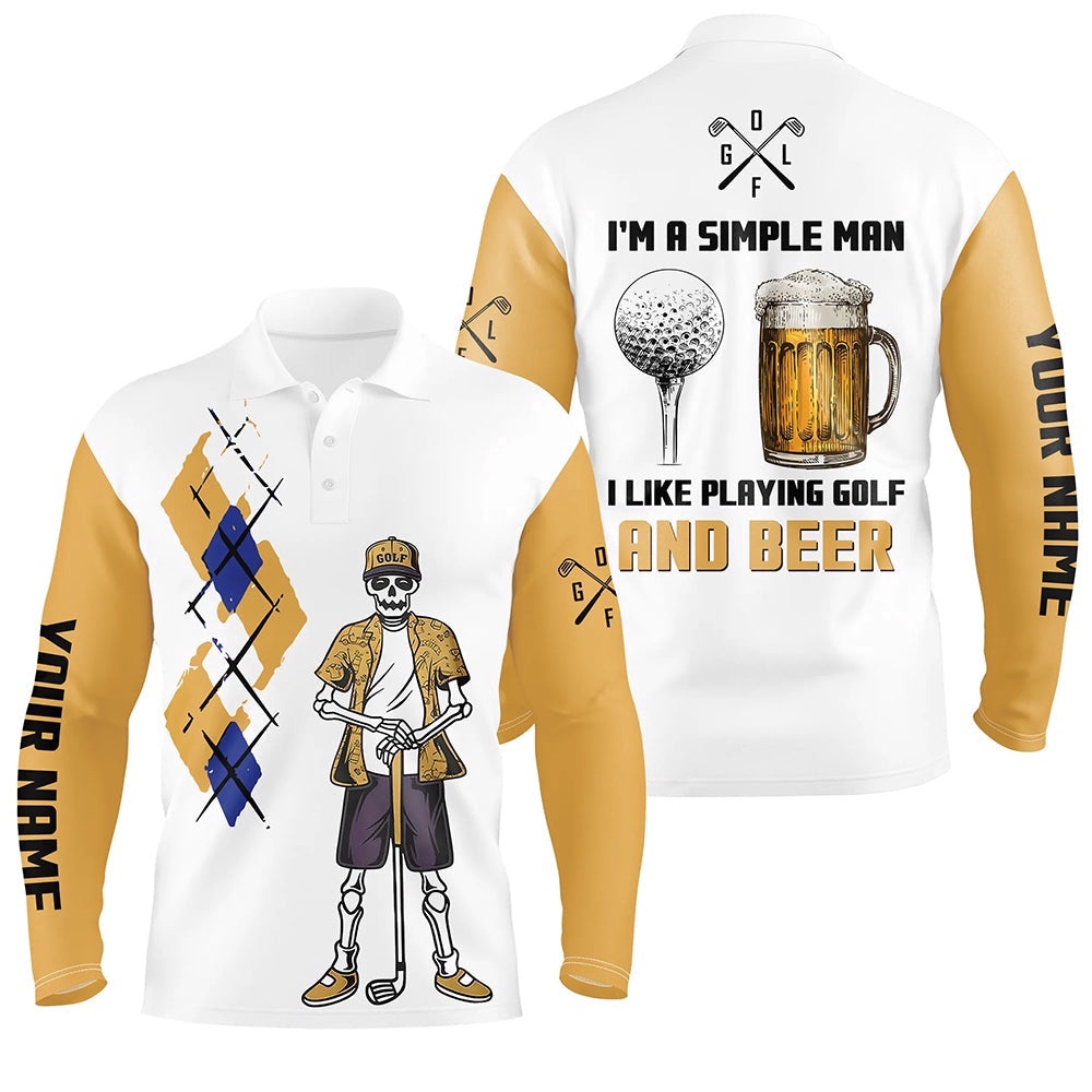 I’m A Simple Man Skull Beer Argyle Pattern Golf Polo Shirts Beer Golf Shirts For Men, Golf Polo Shirt, Golf Shirts