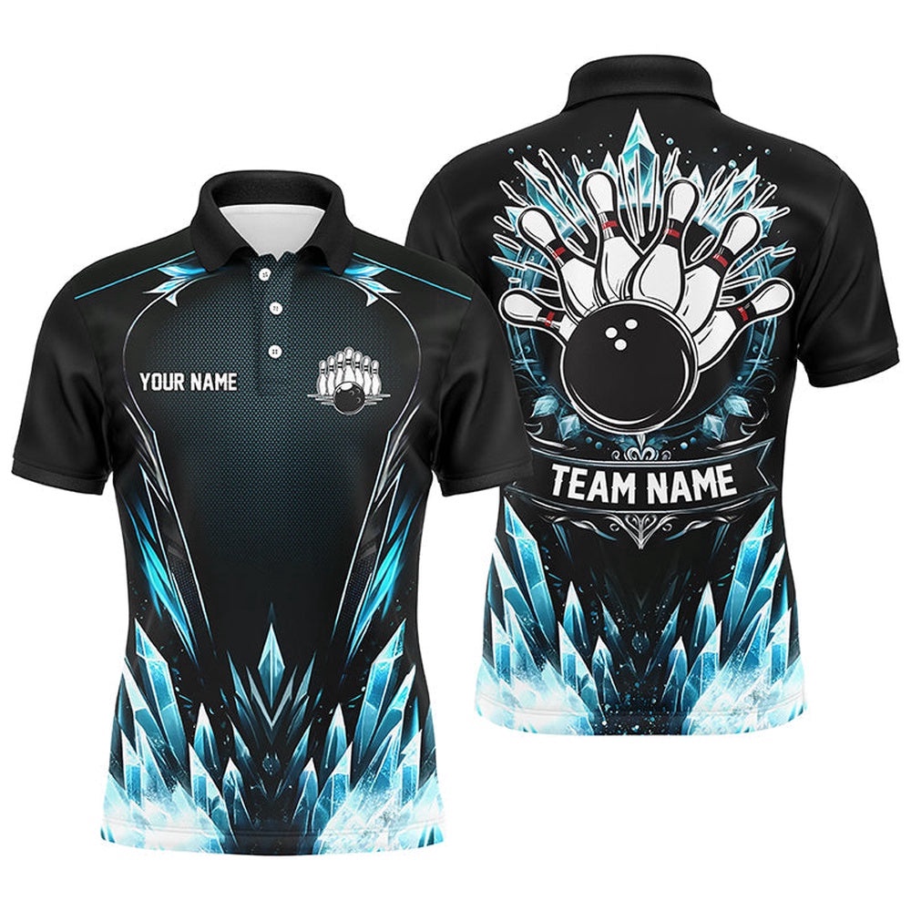Icy Blue Light Mens Polo Bowling Shirts Custom Black Team Bowling Polo Shirt For Men, Gifts For Bowlers, Personalized Bowling Team Shirt Icy Blue Light Mens Polo Bowling Shirts Custom Black Team Bowling Polo Shirt For Men, Gifts For Bowlers, Personalized Bowling Team Shirt