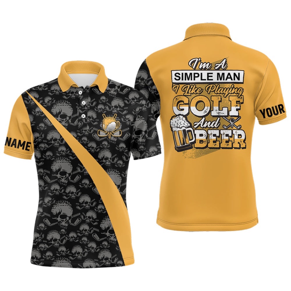 Im A Simple Man I Like Playing Golf & Beer Skull Golf Polo Shirt Beer Golf Shirts For Men, Golf Polo Shirt, Golf Shirts