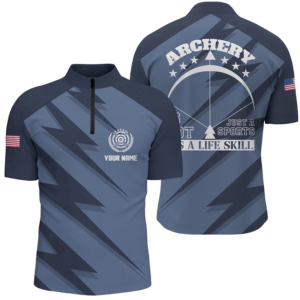 Its A Life Skill Archery Jersey Shirts For Men Custom Blue US Flag Archery Shirts, Custom Archery Team Shirt