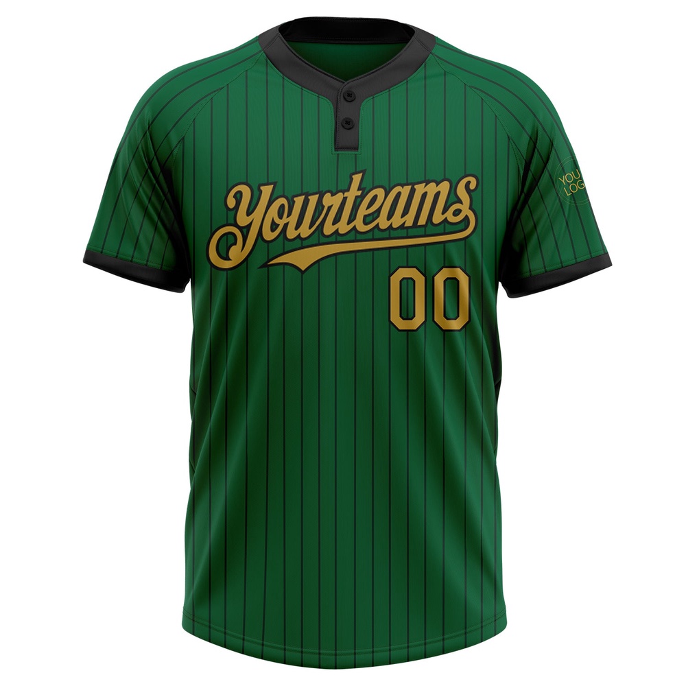 Kelly Green Black Pinstripe Old Gold Two Button Unisex Softball Jersey, Custom Team Softball Jersey Kelly Green Black Pinstripe Old Gold Two Button Unisex Softball Jersey, Custom Team Softball Jersey