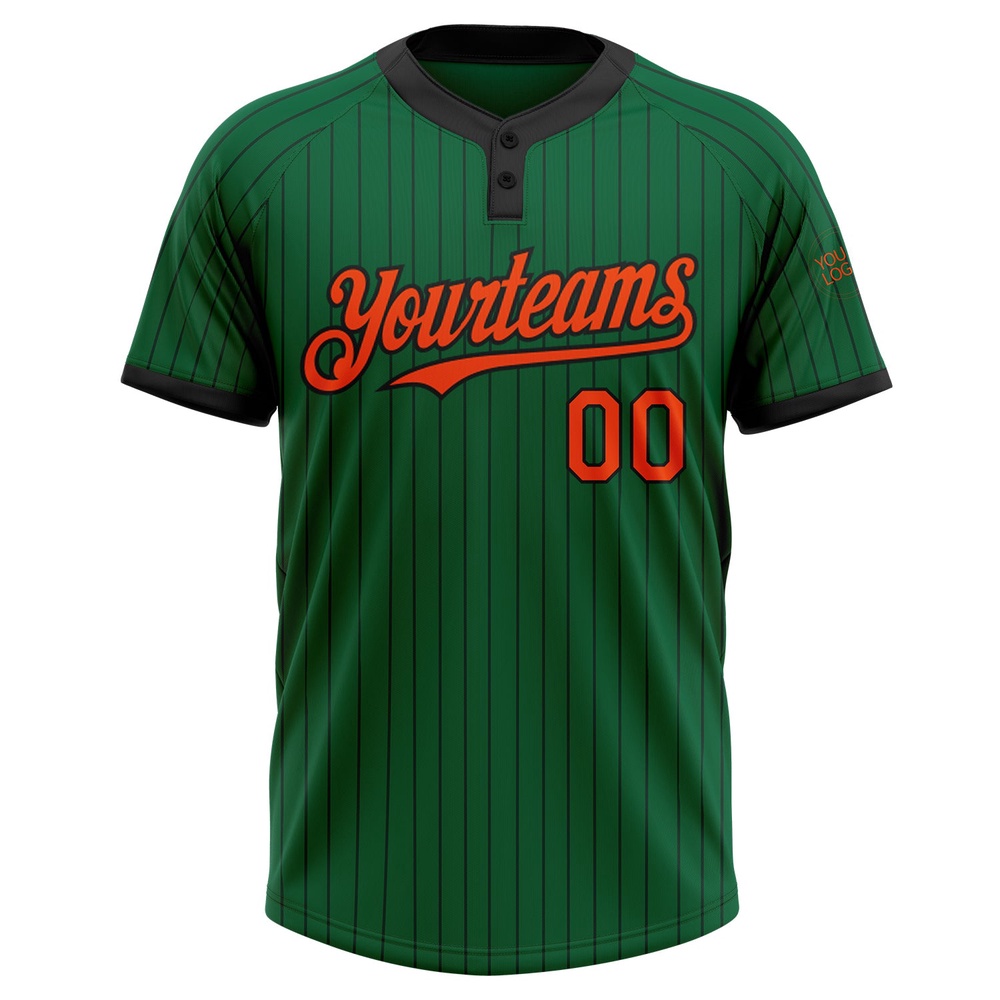 Kelly Green Black Pinstripe Orange Two Button Unisex Softball Jersey, Custom Team Softball Jersey Kelly Green Black Pinstripe Orange Two Button Unisex Softball Jersey, Custom Team Softball Jersey