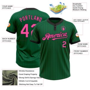 Kelly Green Black Pinstripe Pink Two Button Unisex Softball Jersey Custom Team Softball Jersey 3 p54tlg.jpg