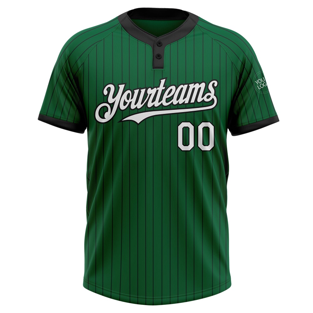 Kelly Green Black Pinstripe White Two Button Unisex Softball Jersey, Custom Team Softball Jersey Kelly Green Black Pinstripe White Two Button Unisex Softball Jersey, Custom Team Softball Jersey