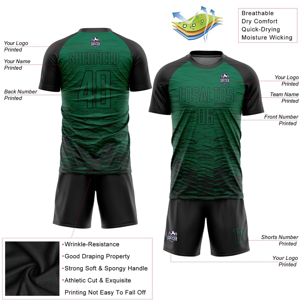 Kelly Green Black Sublimation Soccer Uniform Jersey, Custom Team Soccer Jersey Shirt Kelly Green Black Sublimation Soccer Uniform Jersey, Custom Team Soccer Jersey Shirt