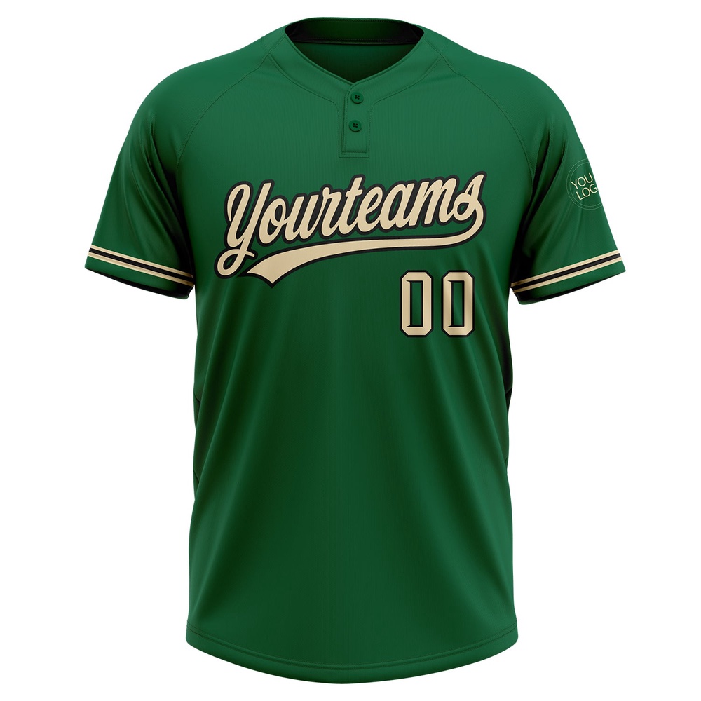 Kelly Green City Cream Black Two Button Unisex Softball Jersey, Custom Team Softball Jersey Kelly Green City Cream Black Two Button Unisex Softball Jersey, Custom Team Softball Jersey