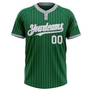 Kelly Green Gray Pinstripe White Two Button Unisex Softball Jersey Custom Team Softball Jersey 2 grizfk.jpg