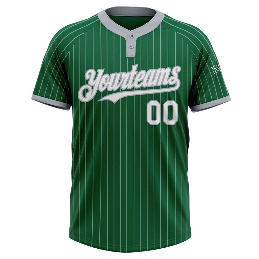 Kelly Green Gray Pinstripe White Two Button Unisex Softball Jersey, Custom Team Softball Jersey Kelly Green Gray Pinstripe White Two Button Unisex Softball Jersey, Custom Team Softball Jersey