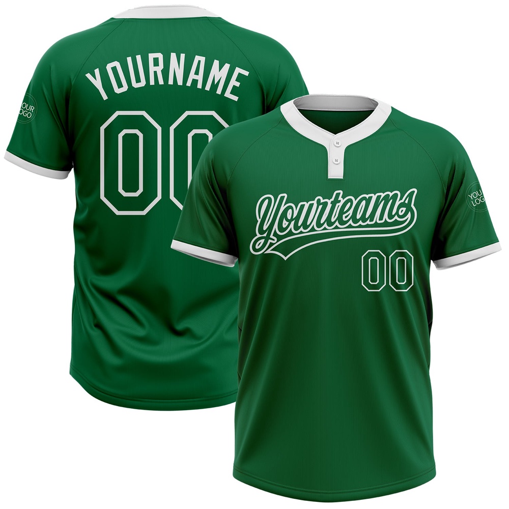 Kelly Green Kelly Green White Two Button Unisex Softball Jersey, Custom Team Softball Jersey