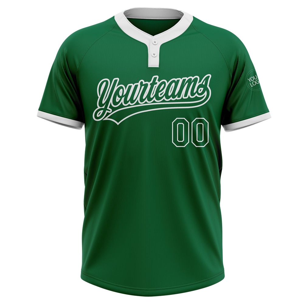 Kelly Green Kelly Green White Two Button Unisex Softball Jersey, Custom Team Softball Jersey