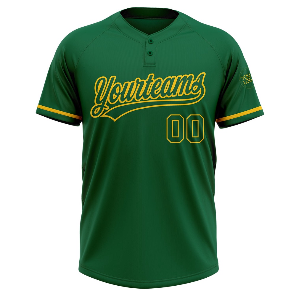Kelly Green Kelly Green Yellow Two Button Unisex Softball Jersey, Custom Team Softball Jersey Kelly Green Kelly Green Yellow Two Button Unisex Softball Jersey, Custom Team Softball Jersey